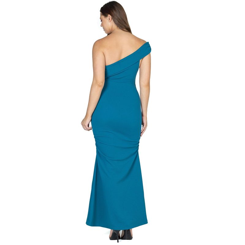 24seven Comfort Apparel Formal One Shoulder Rouched Mermaid Maxi Dress, 3 of 5