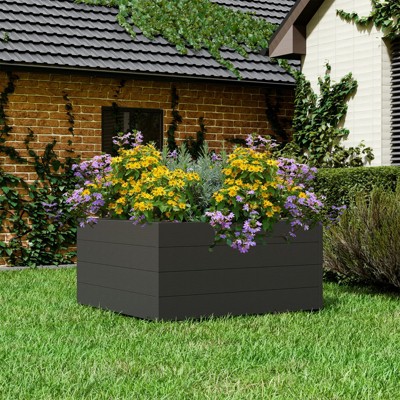 VisioGear Outdoor Double Layer Rectangle Garden Bed, Planter Herbs-Large Planter Box Kit for Vegetables, Flowers, Black, 47.24"*23.64"*47.24"