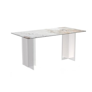 LeisureMod Kova Series Modern Rectangular Dining Table with Sintered Stone/Glass Top and Acrylic Base - 1 of 4