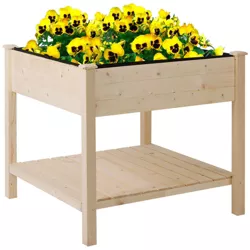 Outsunny 36'' x 36'' Raised Garden Bed with Storage Shelf, 2 Tiers Elevated Wooden Planter Box Stand for Vegetable Flower Herb, Patio and Balcony