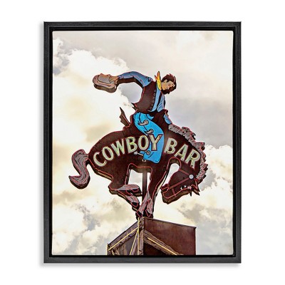 Stupell Industries Western Cowboy Bar Sign Floating Frame Canvas Art