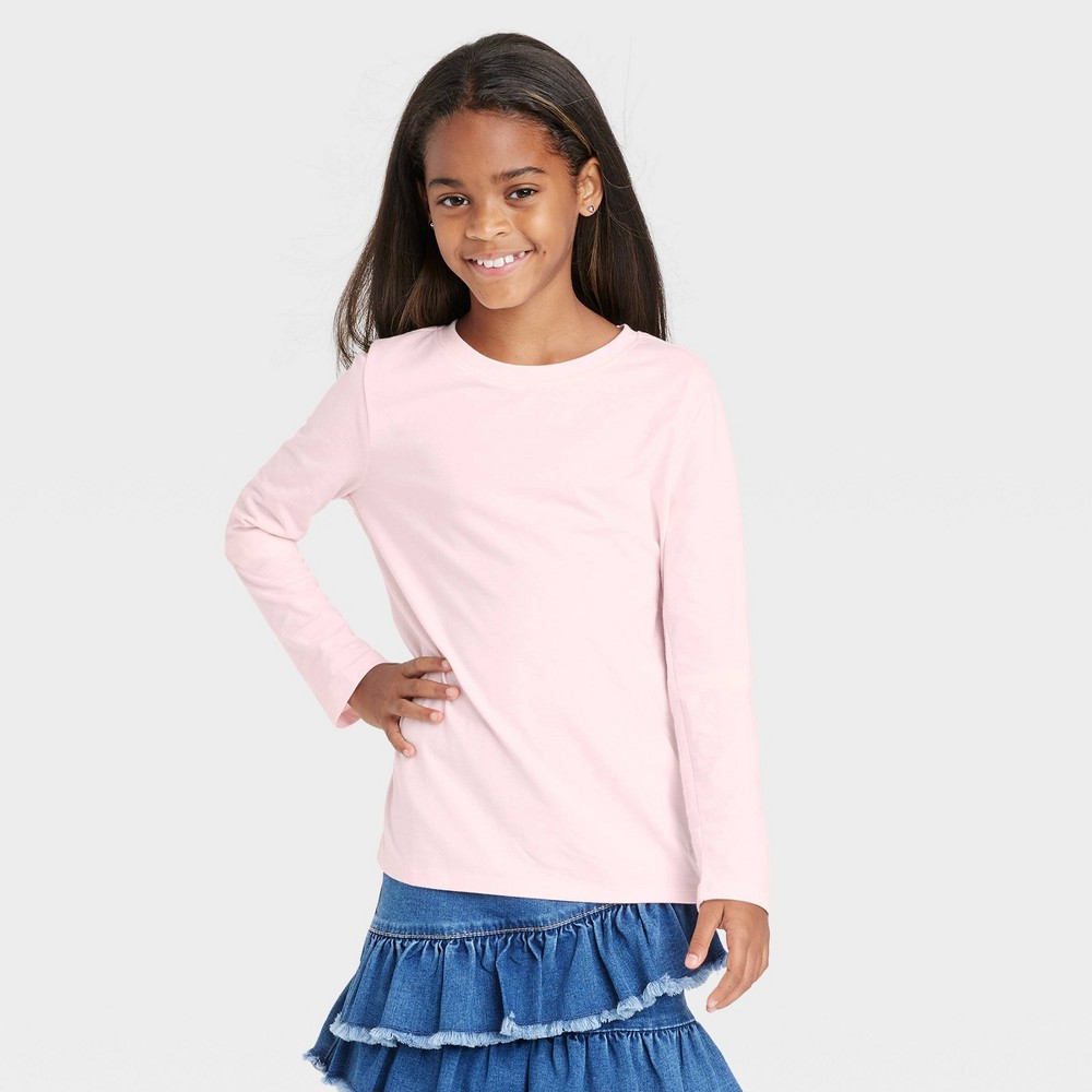 Girls' Long Sleeve T-Shirt - Cat & Jack Light Pink XXL