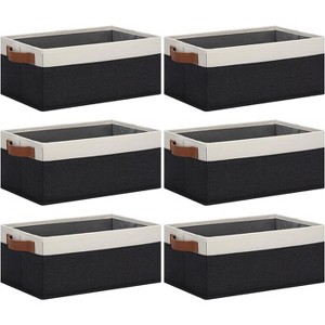 Aoibox Fabric Storage Bins with Faux Leather Handles Foldable Organizer Baskets for Shelves Closets Black White 6 Pack - 1 of 4