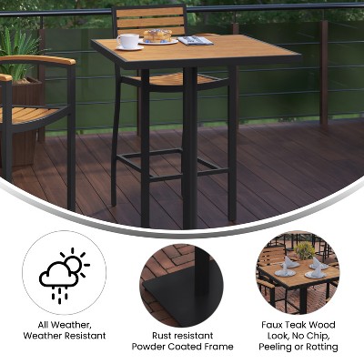 Teak and Black Square Outdoor Bar Height Table