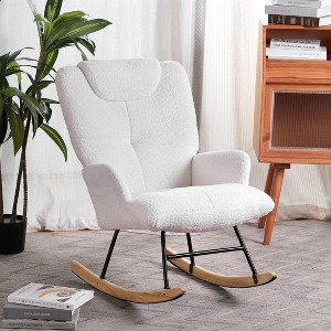 Molysoul Rocking Chair with Side Pockets, Upholstered Accent Glider Rocker Chair with High Backrest for Nursery,Living Room, Bedroom,White - 1 of 4