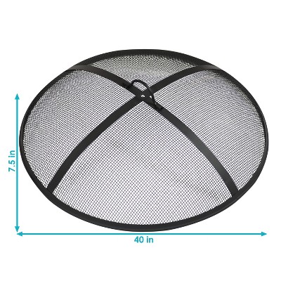 40-Inch Black Steel Mesh Fire Pit Spark Screen with Handle
