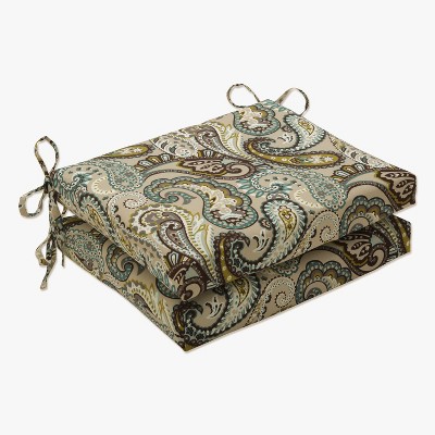 2 Pc Outdoor Square Seat Cushions - Tamara Paisley - Pillow Perfect