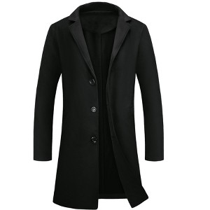 Lars Amadeus Men's Lapel Collar Single Breasted Warm Long Overcoat - 1 of 4