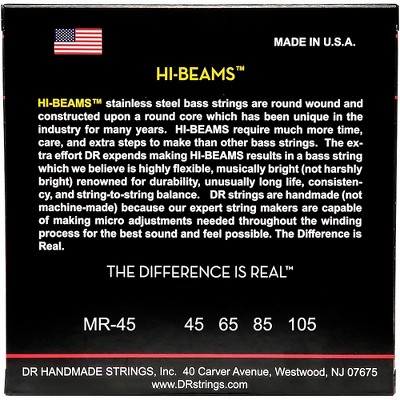 DR Strings Hi-Beam – Set Corde Per Basso Elettrico, Media Scala Extra Lunga, Anime Rotonde, .045-.105