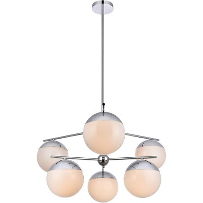 Eclipse 6-Light Chrome Frosted White Glass Modern Pendant