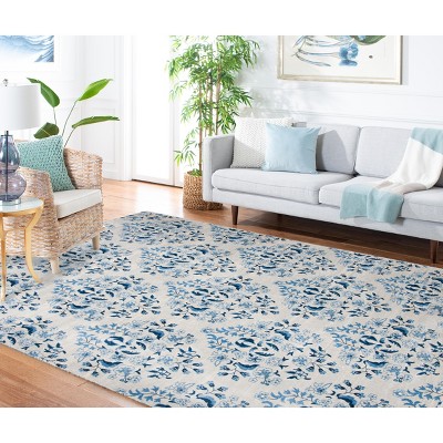 Hand-Knotted Blue Essence Round Synthetic Area Rug, 6'7" Diameter