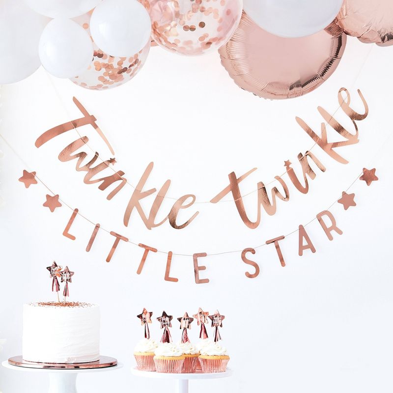 &#34;Twinkle Twinkle&#34; Bunting Party Decorations Rose Gold/White, 1 of 3