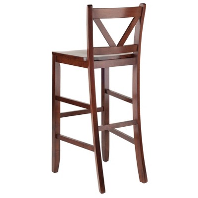 Walnut Transitional Square Pub Table with 2 V-Back Chairs