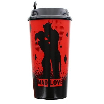 Nerd Block DC Comics "Mad Love" Harley Quinn and The Joker Travel Cup | Red