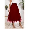 Women's 2-Layer Tulle Midi Skirt - Tiered A-Line Long Skirt with Elastic Waist for Winter Irregular Burgundy - 3 of 4