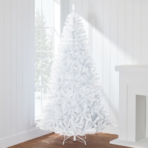 Best Choice Products Premium White Hinged Artificial Christmas Pine Tree w/ Branch Tips, Metal Base - 1 of 4