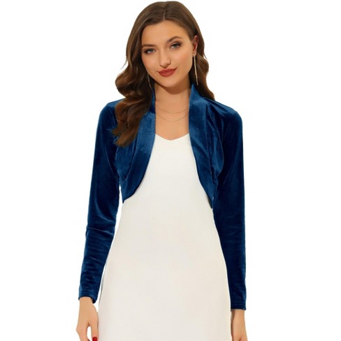 Allegra K Women's Long Sleeve Cocktail Party Open Front Cropped Velvet  Bolero Shrugs Dark Blue Medium : Target