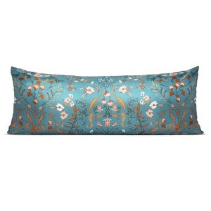 Sweet Jojo Designs Girl Satin Body Pillow Cover Case (Pillow Not Included) 54in.x20in. Boho Floral Wildflower Blue Orange and Pink - 1 of 4