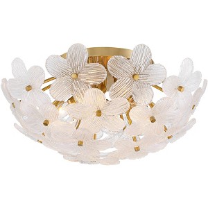 Possini Euro Design Filoli 20" Modern Semi Flush-Mount Ceiling Light Fixture Kitchen Foyer Hallway Flower Unique Gold Finish Glass Bedroom Bathroom - 1 of 4