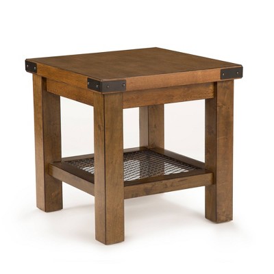 Distressed Oak and Metal Industrial Square End Table