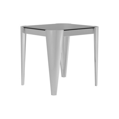 End Table with Glass Tabletop and Metal Legs Silver - Benzara
