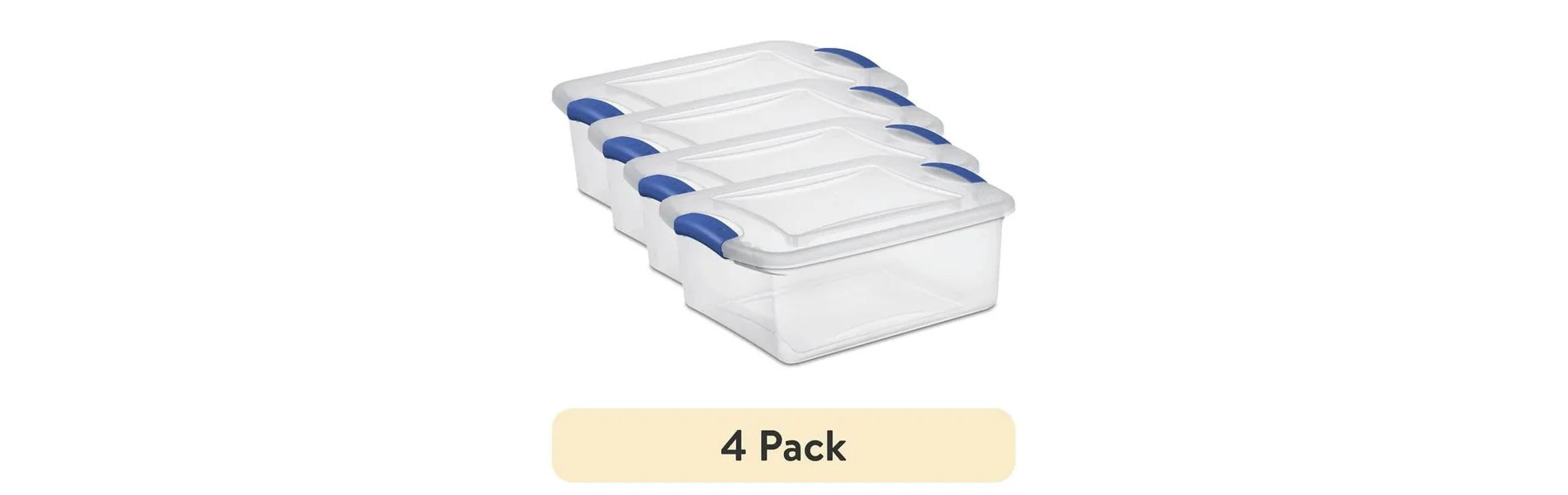 Racxily 4 Pack Clear Storage Bin, Latch Box Storage Container, with Clear Lid, Plastic Storage Bins, Blue Latch - Stackable Container Boxes