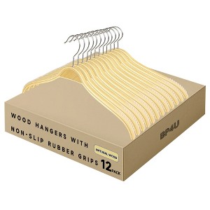 BP4U Slim Birch Wood Hangers with Non-Slip Rubber Strips, Heavy-Duty Dress Hangers with 360° Swivel Hook, Space-Saving for Shirts, Suits & Sweaters - 1 of 4