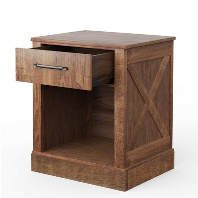 Rustic Brown Wooden Nightstand with Drawer and Shelf