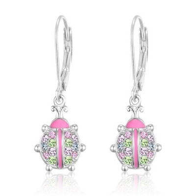 Chanteur Hypoallergenic Kids Jewelry Accessories Ladybug CZ White Gold Palladium Plating Earrings leverback is made from 925 Sterling silver