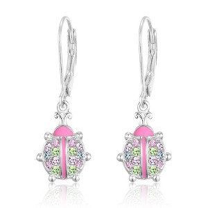 Chanteur Hypoallergenic Kids Jewelry Accessories Ladybug CZ White Gold Palladium Plating Earrings leverback is made from 925 Sterling silver - 1 of 1
