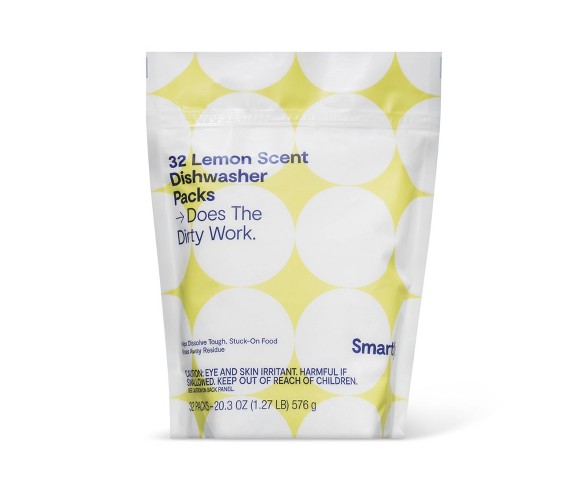 Lemon Scent Dishwasher Packs - 32ct - (Compare to Base Cascade pods) - Smartly&#8482;