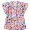 Amaryllis Women’s Floral Print Ruffle Sleeve Blouse Lightweight V-Neck Shirred Detail Breezy Fit Spring Blouse- Large ,Pink - 3 of 4