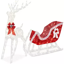 Best Choice Products Lighted Christmas 4ft Reindeer & Sleigh Outdoor Yard Decoration Set w/ 205 LED Lights, Stakes