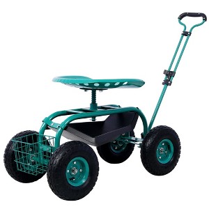Rolling Garden Scooter Garden Cart Seat With Wheels And Tool Tray, 360 Swivel Seat, Outdoor Gardening Workseat Rolling Garden Cart, Green - 1 of 4