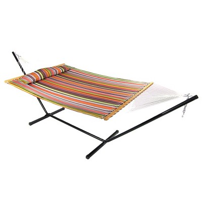 Sunnydaze 2-Person Heavy-Duty Quilted Double Hammock with Steel Stand for Backyard and Patio - 350 lb Weight Capacity/12' Stand - Canyon Sunset