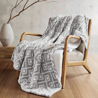 Sapphtopaz 50"x60" Heated Blanket, Faux Feathersoft Throw Blanket for Bed, Reversible Fluffy Fleece Blanket with 5 Heat Settings, Dream Soft Blanket