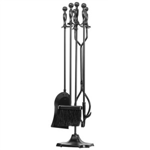 Barton 5Pc Fireplace Tools Black Iron w/Stand Poker Shovel Tongs Brush Fire Set - 1 of 4