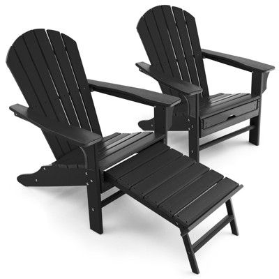 Tangkula 2PCS HDPE Adirondack Chair W/Ergonomic Design&Ottoman Outdoor Lounge Armchair Chair for Yard&Patio Black/Coffee/Grey/Turquoise/White