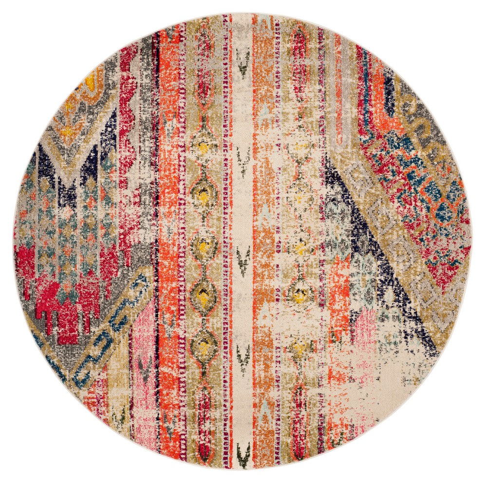 5'x5' Round Bridget Geometric Loomed Accent Rug Light Gray/Multi Round - Safavieh