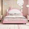 Upholstered Platform Bed With Unicorn Shape Headboard, White+Pink-ModernLuxe - 2 of 4
