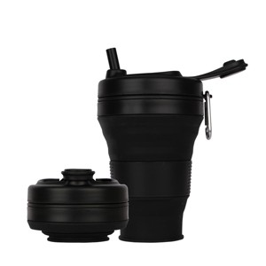 Itopfox Silicone Collapsible Travel Coffee Cup with Straw Lid, Lightweight Folding Mug for Camping, Hiking, Picnic, Office, Home Use (Black) - 1 of 4