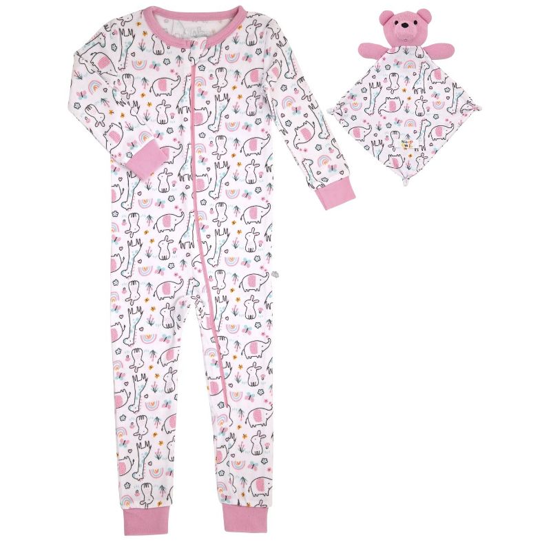 Sleep On It Infant Girls Long Sleeve Super Soft Snuggle Jersey Zip-Up Coverall Pajama with Matching Blankey Buddy, 1 of 5