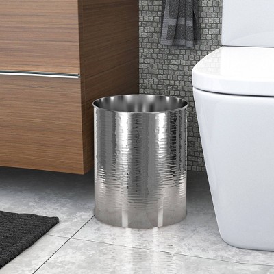 Stainless Steel Hammered Gray Bathroom Wastebasket