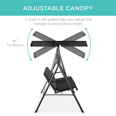 Black Metal 2-Person Outdoor Swing Glider with Canopy