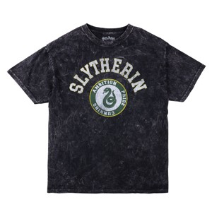 Harry Potter Slytherin Varsity Men's Gray Vintage Mineral Wash Crew Neck Short Sleeve T-shirt - 1 of 4