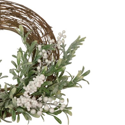 24-Inch Frosted Green and White Artificial Grapevine Christmas Wreath