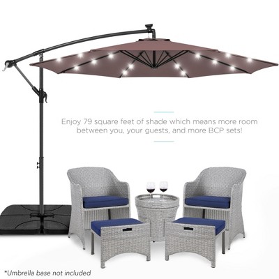 Deep Taupe 10ft Solar LED Offset Patio Umbrella with Adjustable Tilt