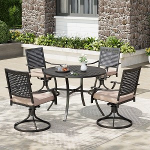 Captiva Designs 5pc Patio Dining Steel Set with Slat-top Round Table & Metal Chairs with Stylish Back - 1 of 4