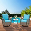 3 Piece Outdoor Patio Set, Wicker Rocking Bistro Set with 2 Swivel Chairs and Glass Top Table - 2 of 4