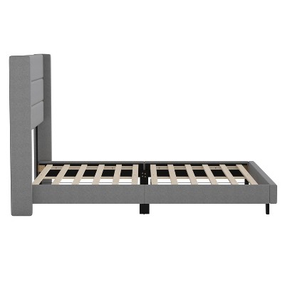 Gray Linen Upholstered Queen Platform Bed with Wingback Headboard
